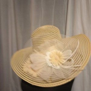 SUMMER CLEARANCE --YELLOW WIDE BRIM HAT FOR WEDDINGS, CHURCH AND OTHER OCCASIONS